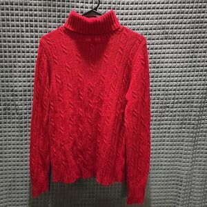 VTG Wool Cashmere Turtleneck Sweater Lg Stretch SOFT Christmas Holiday Cableknit